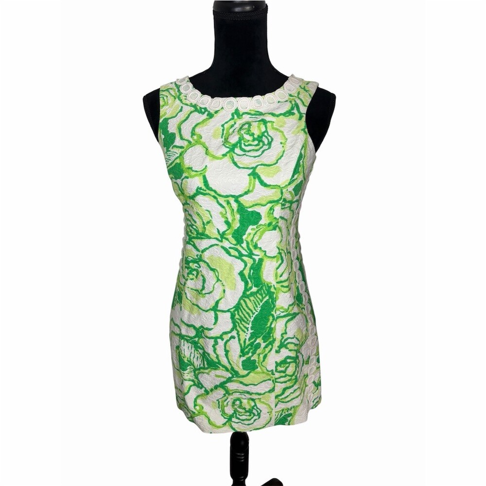 Lilly Pulitzer Mila Shift Dress Womens Size 4 Green Floral Sleeveless
